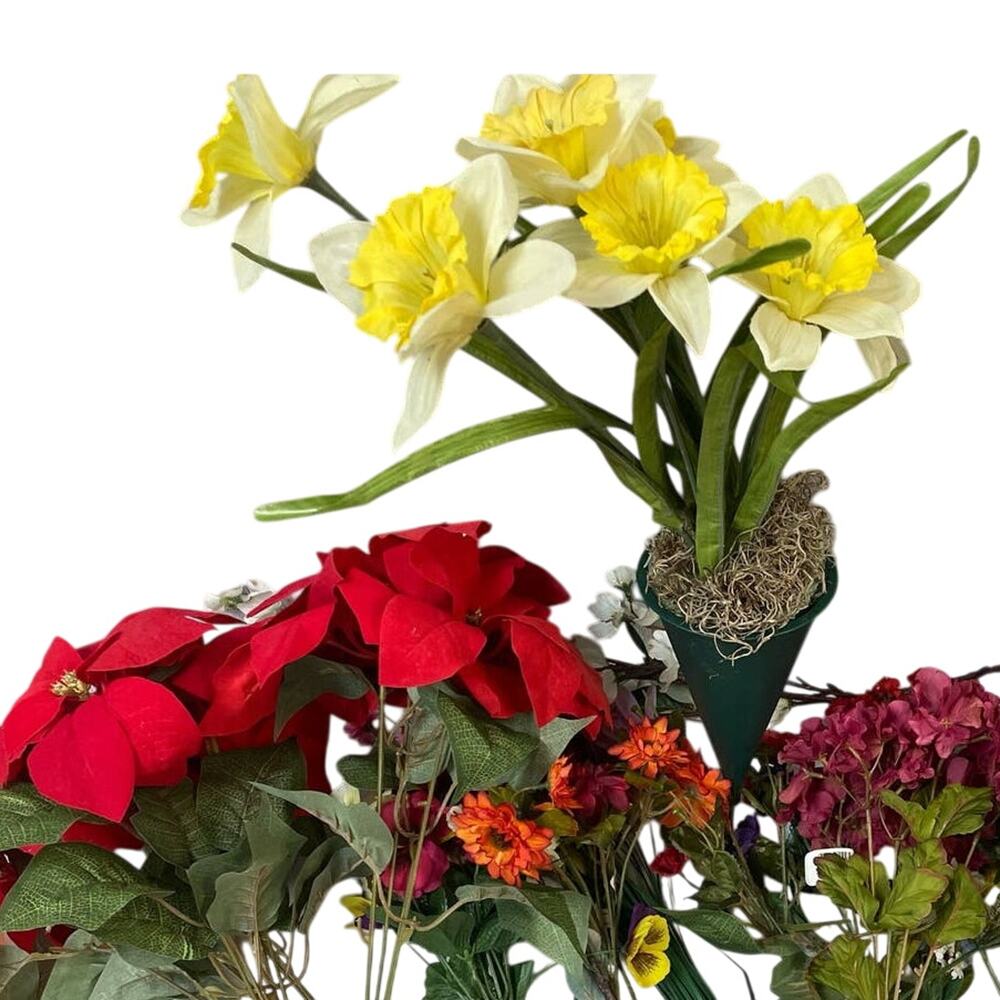 Lot of Christmas Poinsettia Spring Daffodil Roses Variety Fake Craft Flowers